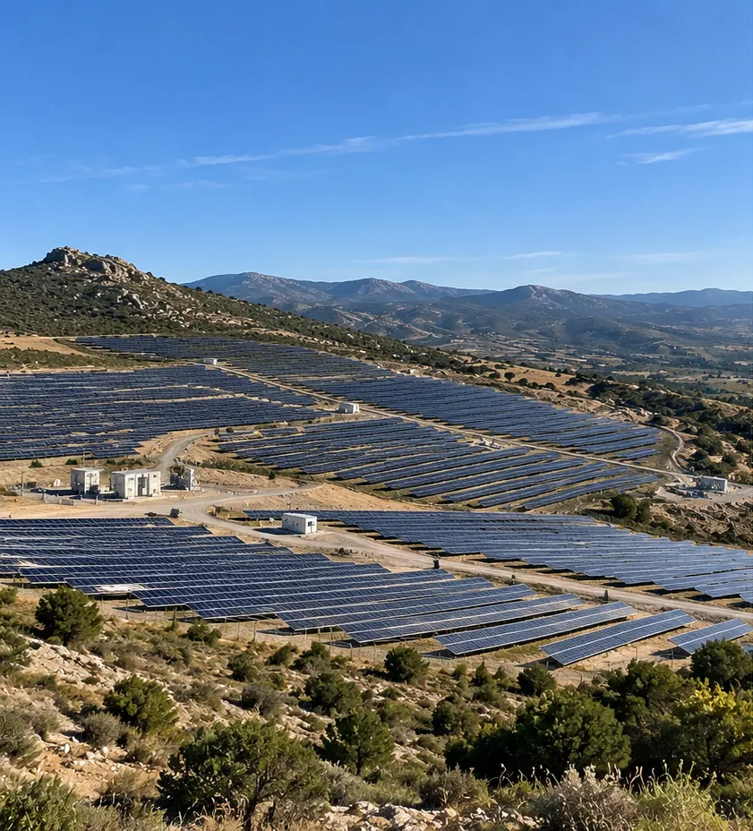Planta fotovoltaica en ladera con centros de transformación